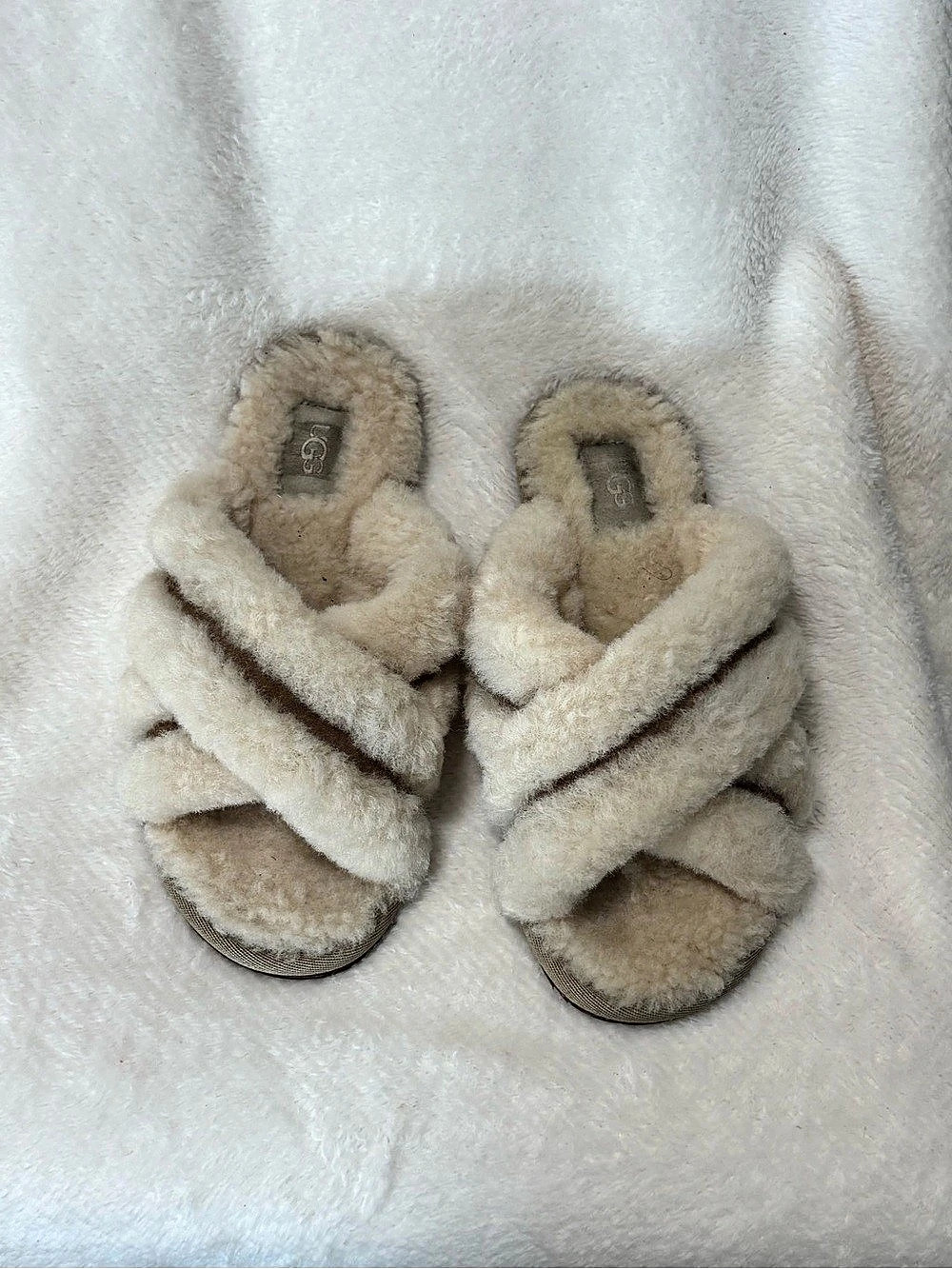 UGG Oh Yeah Slide Shearling Cross Strap Slippers Cream US 7
